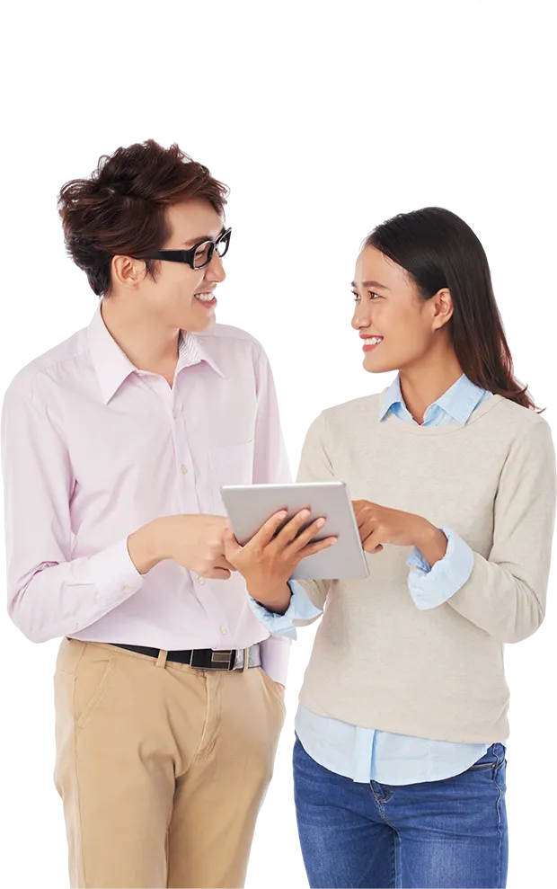 Two persons discussing