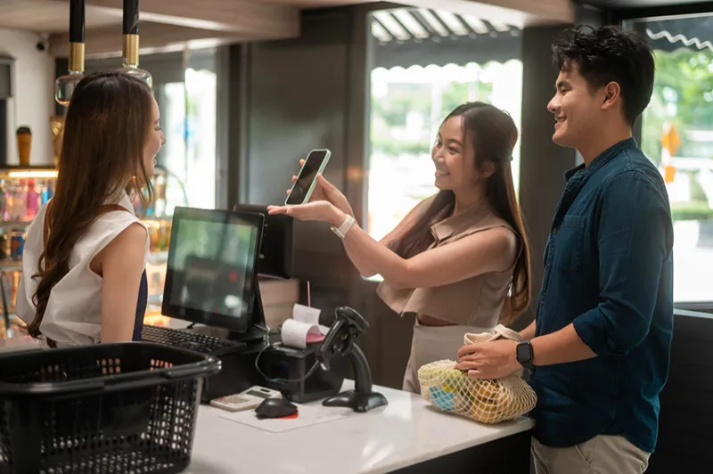 asian couple shopping supermarket concept city life lifestyle